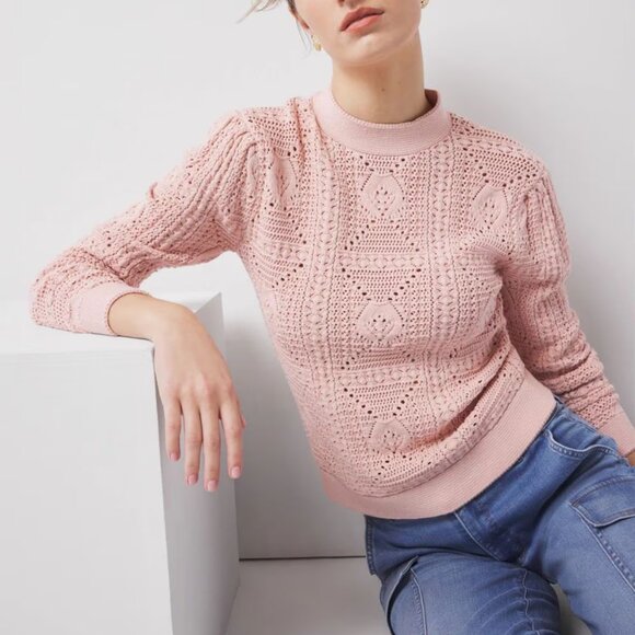 White House Black Market Sweaters - nwt WHITE HOUSE BLACK MARKET mock neck crochet sweater in rose smoke m